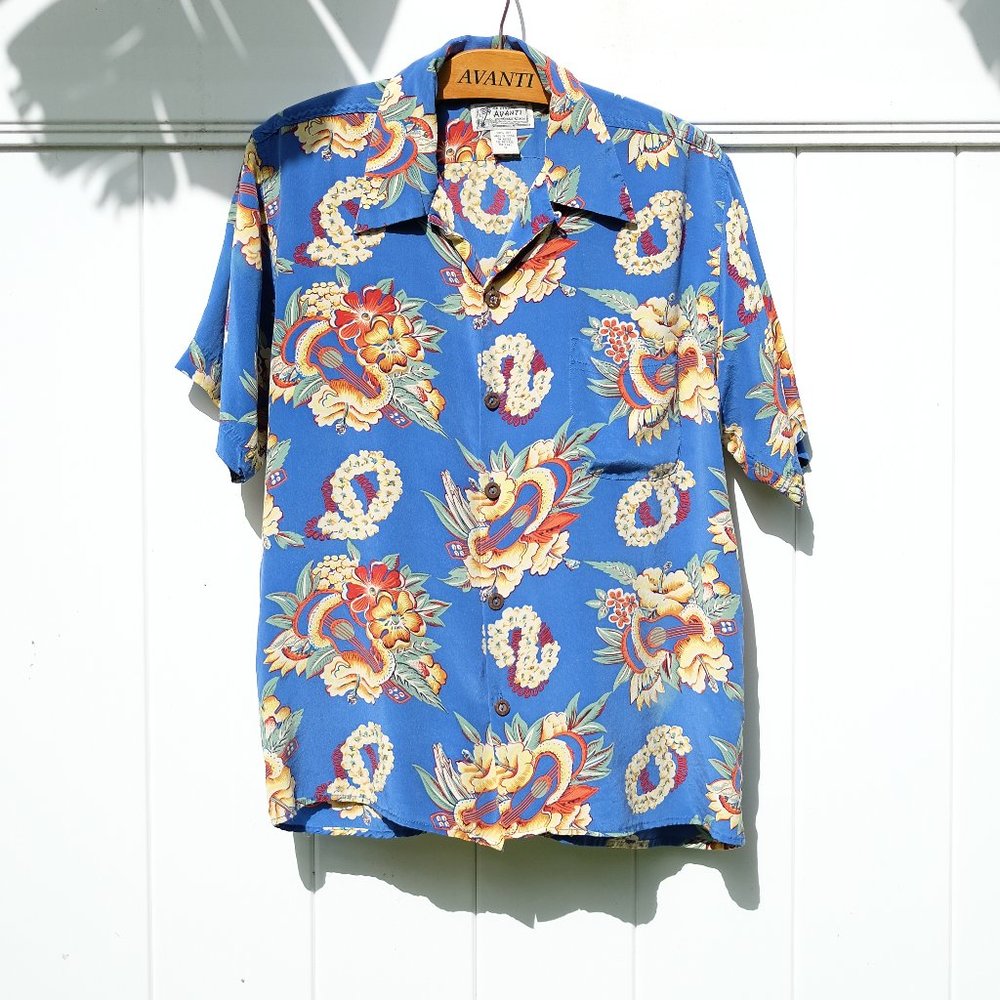 Vintage Silk Avanti Aloha  Shirt - “Ukulele Lei”
